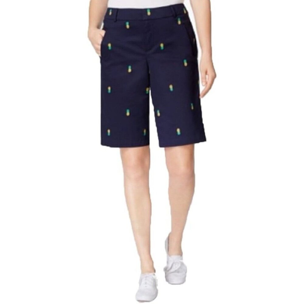 Charter Club Pant Shop Embroidered Pineapples Navy Shorts Women’s Sz 10 Preppy‎